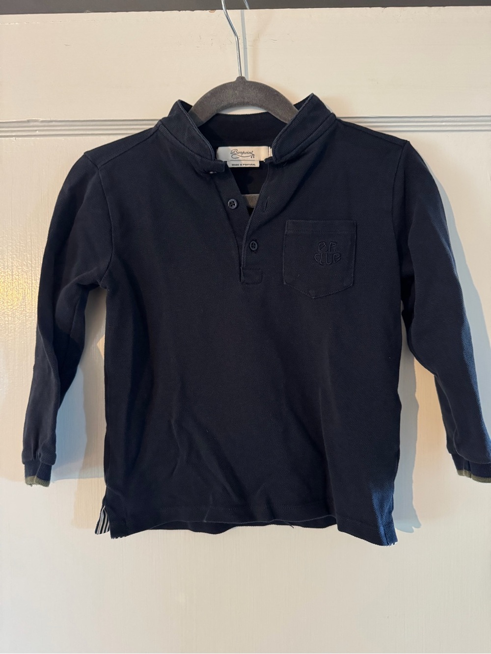 Bonpoint Navy Long-Sleeve Polo with Chest Pocket